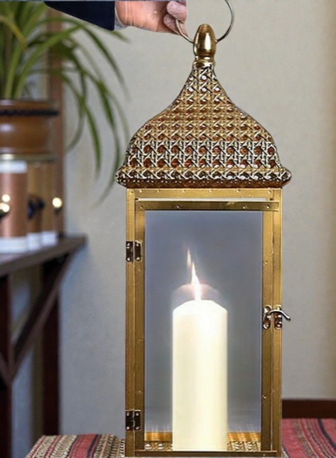 الهدايا مول  فانوس ديكور رمضان بتصميم أنيق – ذهبي – فانوس شموع معدني مزخرف – 55×21 سم - Image 3